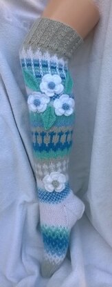 Turquoise socks with flowers