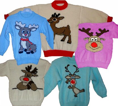 5 x Plus Size Christmas Rudolph Jumper Knitting Patterns