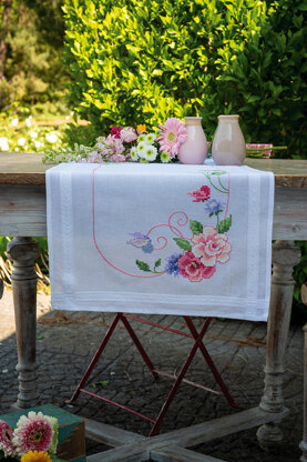 Vervaco Flowers & Butterflies Table Runner Cross Stitch Kit - 40cm x 100cm