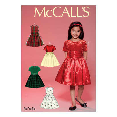 McCall's Childrens'/Girls' Gathered Dresses with Petticoat and Sash M7648 - Sewing Pattern