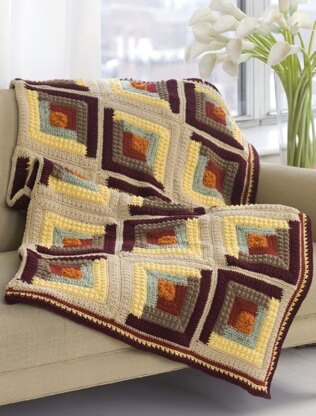 Autumn Log Cabin Throw in Red Heart Super Saver Economy Solids - WR1846