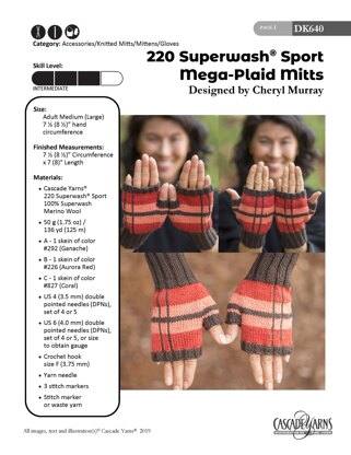 Mega-Plaid Mitts in Cascade Yarns 220 Superwash® Sport - DK640 - Downloadable PDF
