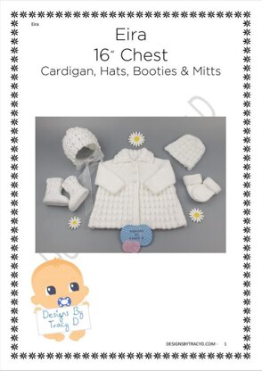 Eira matinee, bonnet or beanie, booties & mitts Baby Knitting Pattern