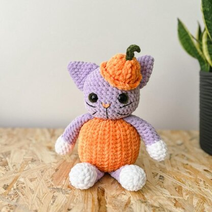 Pumpkin cat in the hat crochet pattern, halloween crochet pattern, US terms