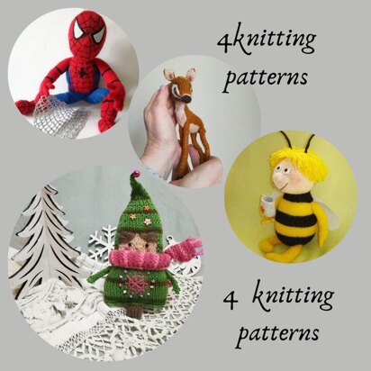 Toy Knitting Patterns Knit Maya the Bee, Spider-Man, Little Fawn, Christmas treу