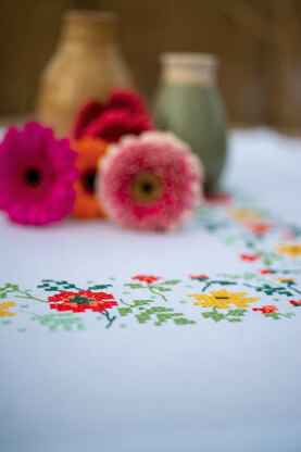 Vervaco Fresh Flowers Tablecloth Cross Stitch Kit - 80cm x 80cm