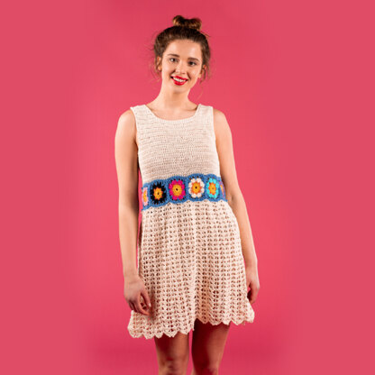 Granny Square Tile Dress - Free Dress Crochet Pattern For Women in Paintbox Yarns Cotton 4ply by Paintbox Yarns