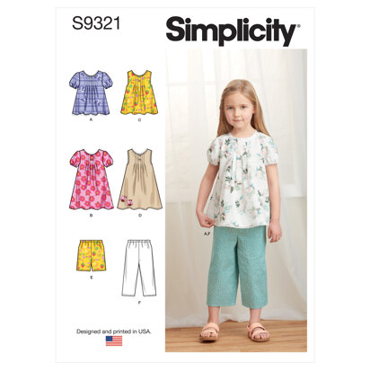 Simplicity Children's Tucked Tops, Dresses, Shorts and Pants S9321 - Paper Pattern, Size A (3-4-5-6-7-8)