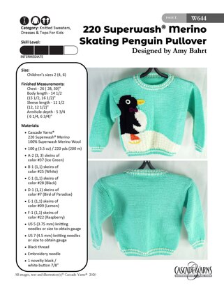 Skating Penguin Pullover in Cascade Yarns 220 Superwash® Merino - W644 - Downloadable PDF