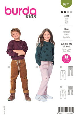 Burda Style Children's Slip-on Trousers and Pants with Elastic and Patch Pockets B9271 - Paper Pattern, Size 5-10 (110-140)