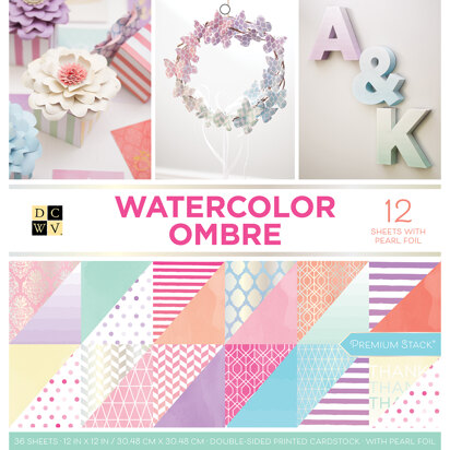 American Crafts DCWV Double-Sided Cardstock Stack 12"X12" 36/Pkg - Watercolor Ombre, 18 Designs/2 Each
