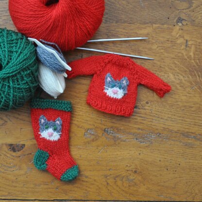 Cat Stocking & Sweater Ornaments