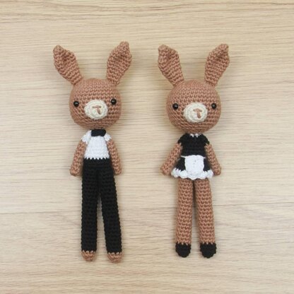 Costume Bunny Waiter Waitress Amigurumi Crochet Pattern Set