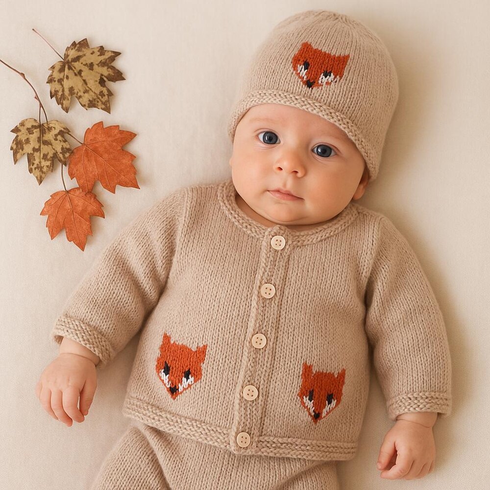 Baby Fox Cardigan and Hat Knitting pattern by iKnitDesigns