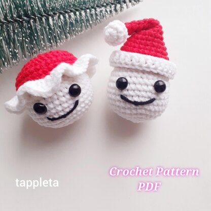 Christmas baubles with hats crochet pattern, Santa Claus bauble ornament, Snowman hat bauble crochet pattern Christmas tree ornament crochet