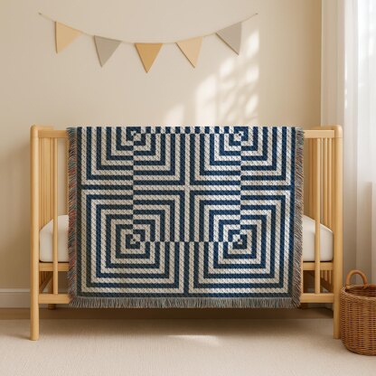 Optical Illusion Blanket C2C CROCHET PATTERN 53×53 inches Deep Blue Mosaic Afghan