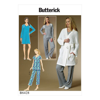 Butterick Bademantel für Damen, Oberteil und Kleid mit Raglanärmeln und Pull-On-Hose B6428 - Schnittmuster