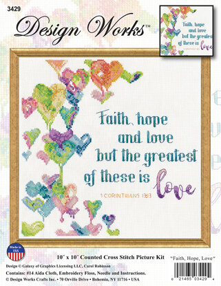 Design Works Faith, Hope & Love Cross Stitch Kit - 10 x 10