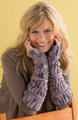 Textured Arm Warmers in Red Heart Super Saver Economy Prints - LW4648 - Downloadable PDF