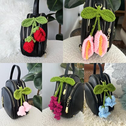 5 Pattern Bundle Of Flower Bag Charm Crochet Patterns
