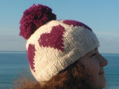 Knitted heart hat, cowl and mittens