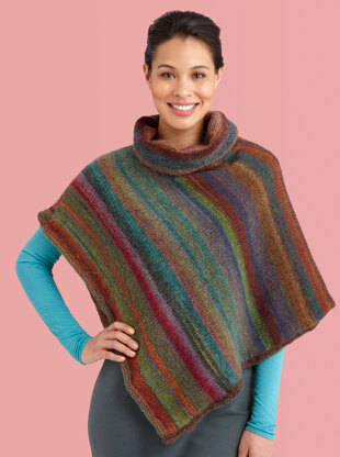 Cowl Neck Striped Poncho in Lion Brand Amazing - L10744