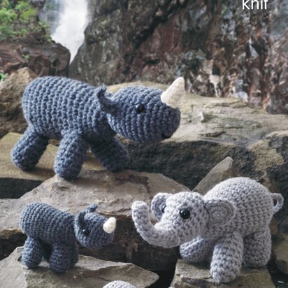 Mother, Baby Elephants & Rhinos in King Cole Merino DK - 9046 - Downloadable PDF