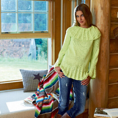Ladies’ Sweater with Pleated Flounce and Collar in Schachenmayr Universa - S6900 - Downloadable PDF
