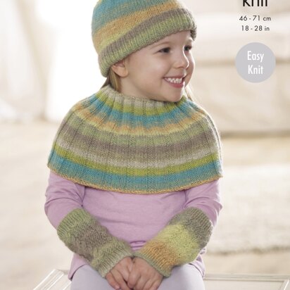 Poncho, Shoulder/Neck Warmer, Wrist Warmers & Hat in King Cole Sprite DK - 4575 - Downloadable PDF