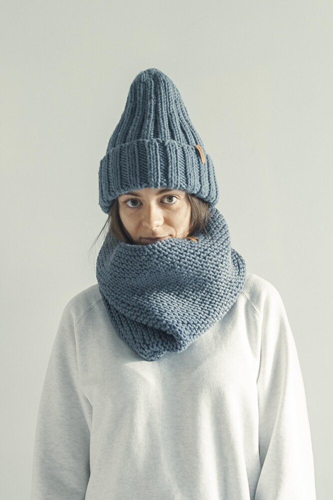 Ribbed Hat and Cowl Scarf - 2x2 High Top Beanie and Snood +  display picture 1