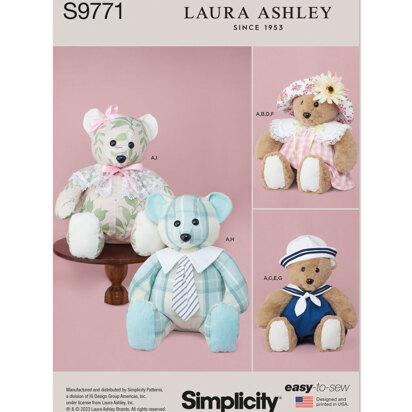 Simplicity Plush Bear with Clothes and Hats by Laura Ashley S9771 - Sewing Pattern