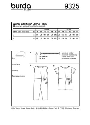 Burda Style Child's Overalls BX09325BURDA - Paper Pattern, Size 9-14MNTH
