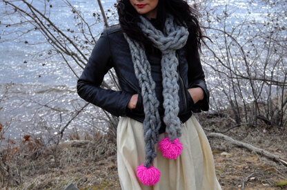 The Pom Pom Scarf in Loopy Mango Big Loop Yarn Merino and Big Loop Yarn Merino Mini