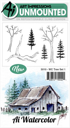 Art Impressions Watercolor Cling Rubber Stamps - Tree Set 1