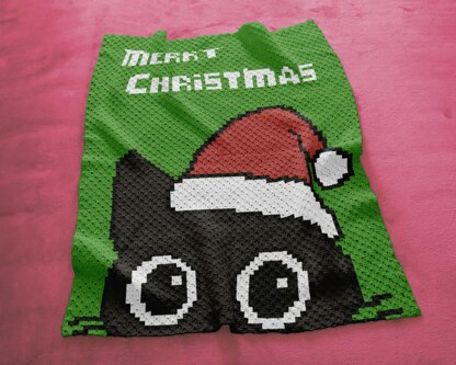 C2C CROCHET PATTERN Christmas Black Cat Santa Hat Baby Blanket C2C