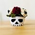 Skull with flowers, crochet skull pattern, amigurumi skull, pot with flowers pattern