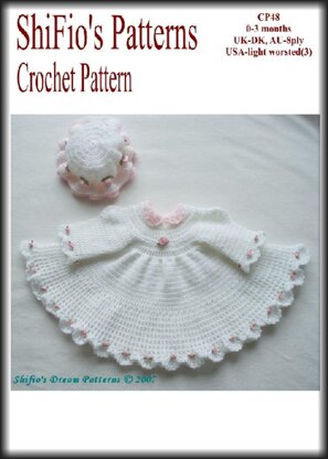 Crochet Pattern baby dress and hat UK & USA Terms #48