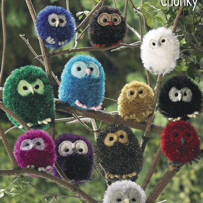 Owl - Large, Medium & Small in King Cole Tinsel Chunky, Dollymix, Merino Blend Double Knitting - 9022 - Downloadable PDF