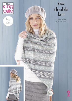 Ladies Ponchos, Snood & Shawl Knitted in King Cole Fjord DK - 5652 - Downloadable PDF