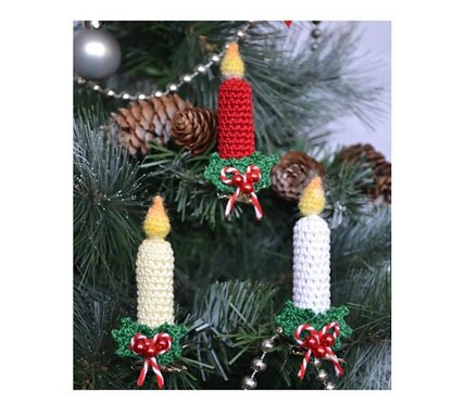 Christmas tree candles. Crochet clip-on candle. Christmas tree ornaments. Xmas craft project