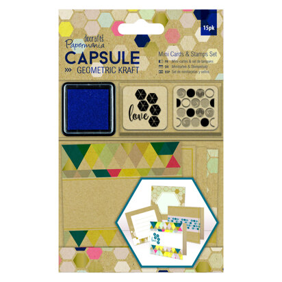 Papermania Mini Cards & Stamps Set (15pcs) - Capsule - Geometric Kraft