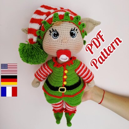 Christmas crochet Lulu doll pattern, amigurumi christmas pattern, Christmas Elf crochet, 12,6 inch/32 cm (English, Deutsch, Français)
