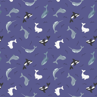 Lewis & Irene Small Things... Polar Animals - Whales on Indigo Blue with Pearl