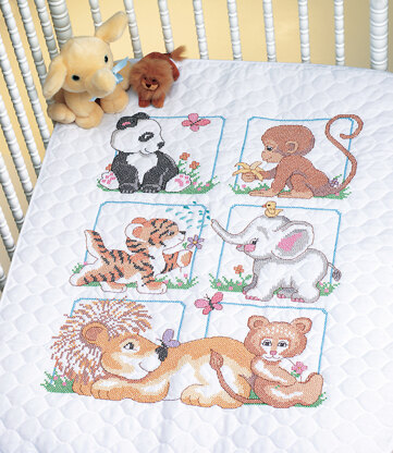 Dimensions Stamped Cross Stitch Kit: Quilt: Animal Babes Cross Stitch Kit - 34 x 43in
