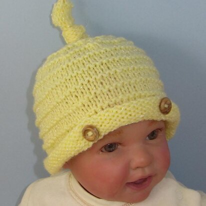 Baby Roll Brim Stripey Topknot Beanie Hat