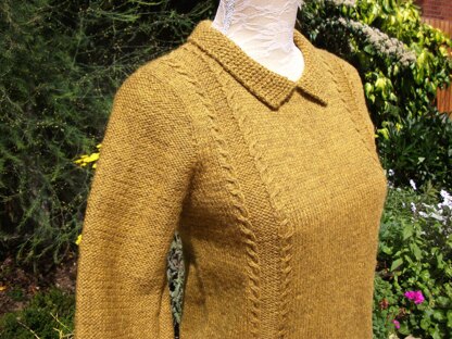 Sweater with Collar, Curved Cables & Button Fastening