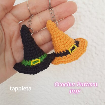 Mini witch hat crochet pattern, Halloween mini hat, Tiny hat amigurimi doll, Halloween ornament decor, Crochet keychain pattern, Party favor