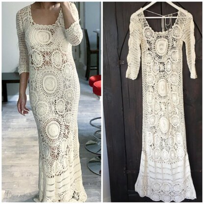 Crochet boho maxi dress with open back.