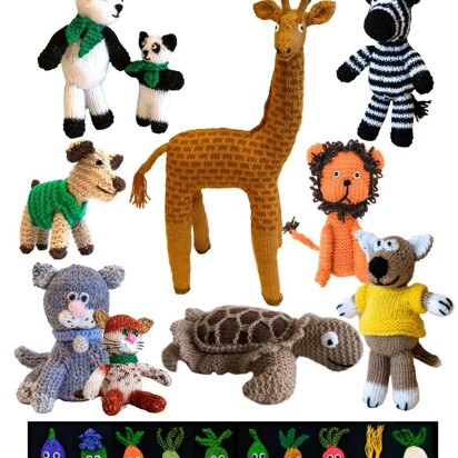 Cute Toys to Knit 1 - lion, panda, cat, mouse, giraffe, turtle, dog, zebra