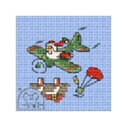 Mouseloft Christmas Card Stitchlet - Santa's Airdrop Cross Stitch Kit - 64mm
